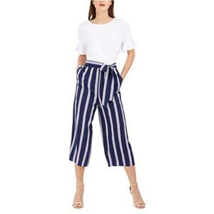 Maison Jules Navy Belted Striped Jumpsuit